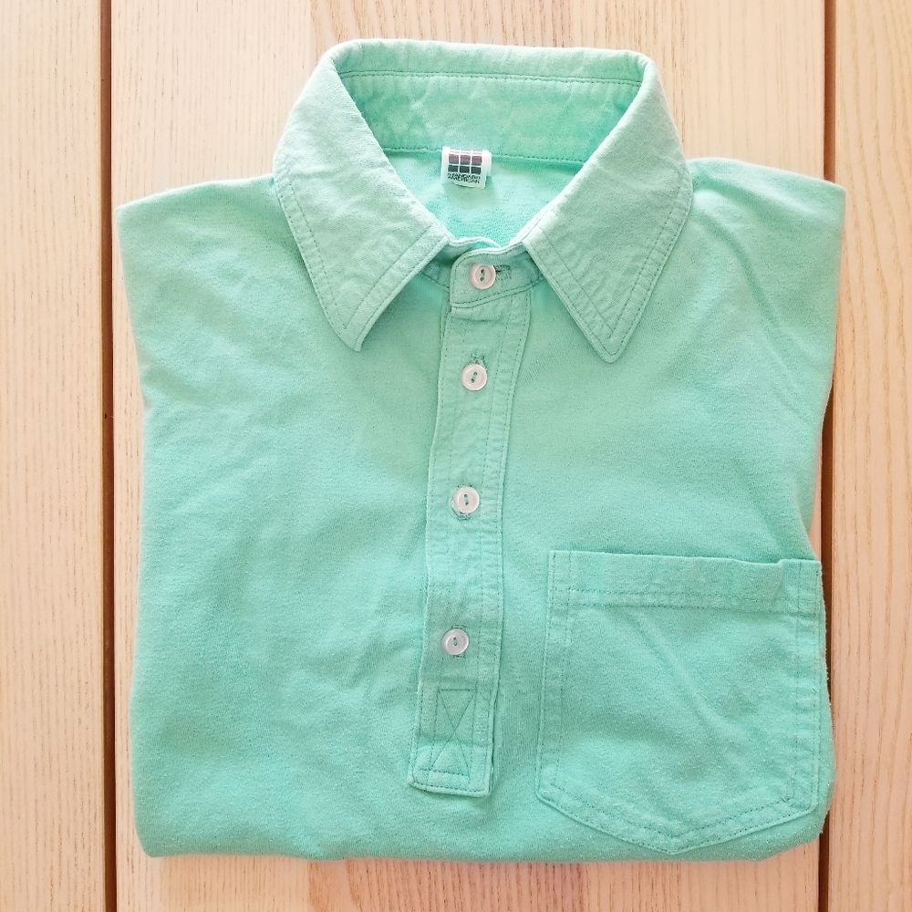 Original American Apparel Button Up Long Sleeve Tee aqua mint green XS